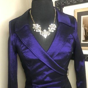 le chateau Royal Purple Taffeta 3/4 Length Dress Shirt with Black and Purple Bow